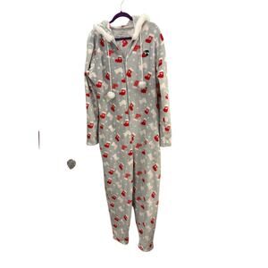 Bear Paw One Piece Pajamas Jammies Christmas Holiday Zip up Pom Pom Tie 1X Hood